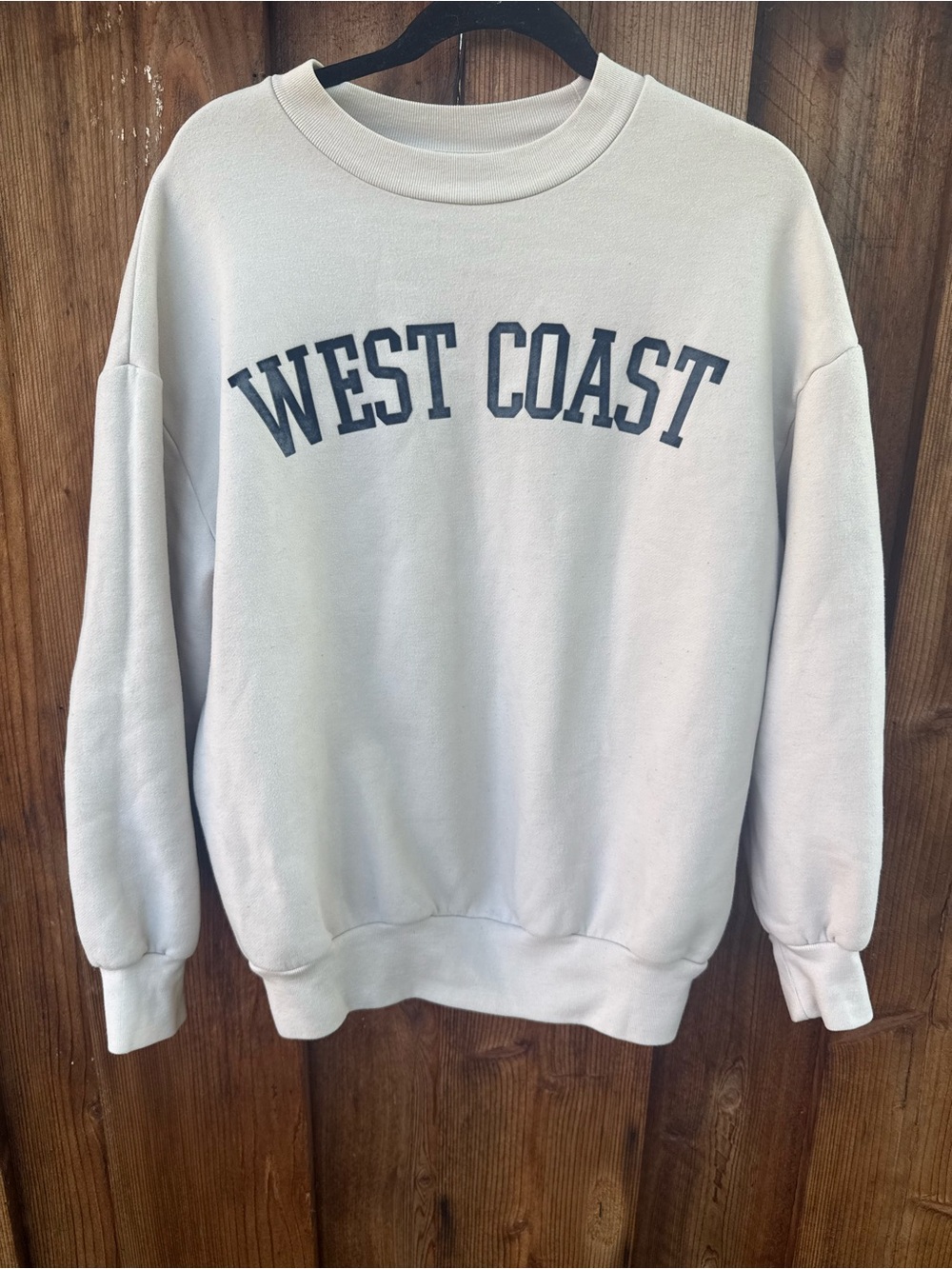 OAK + FORT White Crewneck Sweatshirt with Navy 'WEST COAST' Print
